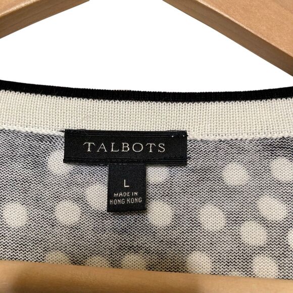 Talbots Sweater Top Womens Size L Black White Polkadot Button Front Long Sleeve - Picture 10 of 11